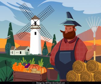 сельскохозяйственные работы картина фермер сельскохозяйственных продуктов мультфильм эскиз
