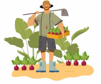 Travail D'agriculteur Peignant L'homme Des Produits Agricoles Croquis