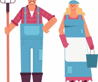 ícones De Agricultores Colorido Desenho De Personagens De Desenhos Animados