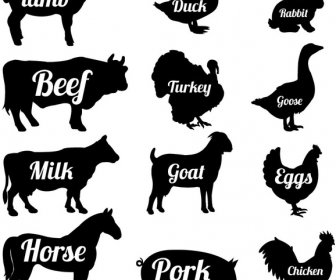 Landwirtschaftliche Tiere Illustration Mit Silhouetten-Stil