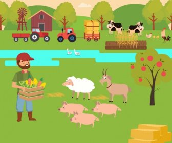 Сельское хозяйство фоне цветной мультфильм дизайн