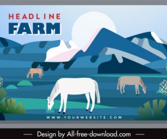 Farming Banner Cattle Sketch Flat Classic Design