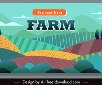 Farming Banner Field Sketch Colorful Flat Classic