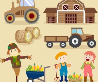 Landwirtschaft Design-Elemente Farbig Cartoon-design