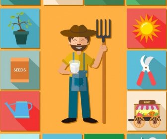 Farming Design Elements Farmer Tools Product Icons Isolation