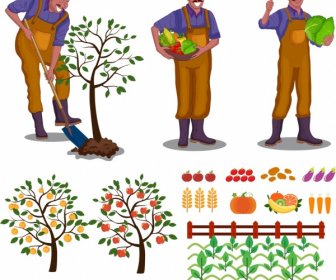 Elementos De Design Agrícola Farmer árvore Vegetais ícones