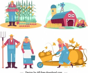 Elementos De Diseño Agrícola Agricultores Trabaja Iconos