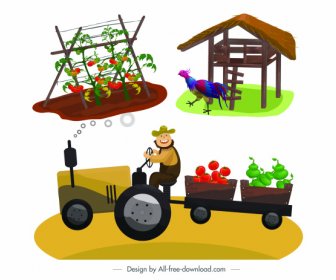 農業設計項目家禽種植農民素描