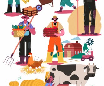 Iconos De La Agricultura Colorido Dibujo De Dibujos Animados