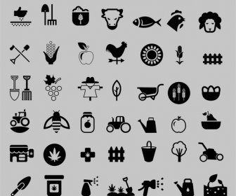 Farming Icons Sets With Silhouettes Design