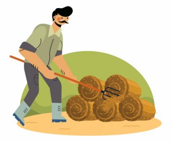 農業絵画農家わらスケッチ漫画のデザイン