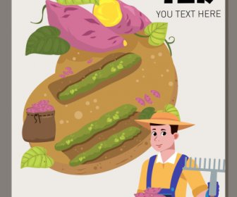 農業ポスター農家農産物スケッチ漫画のデザイン