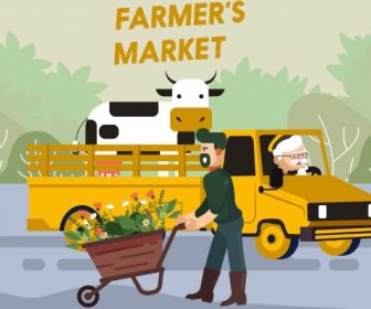 農産物広告農家トラック牛の花のアイコン