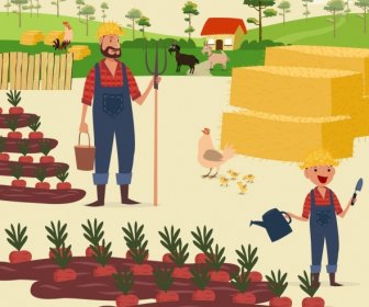 Farming Work Theme Colored Cartoon Decor