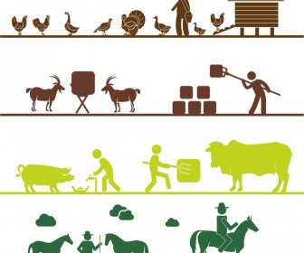 Farming Works Concepts Illustration With Various Silhouette Styles