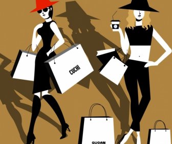 Mode Hintergrund Schwarz Design Shopping Dame Symbole