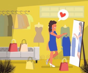 Fashion Background Shopping Lady Icon Cartoon Design