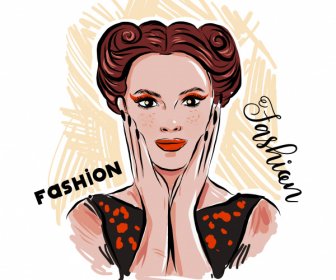 Mode-Banner-Vorlage Frau Porträt Handgezeichnete Design