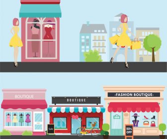 Fashion Boutiques Vector Design With Flat Colored Style
