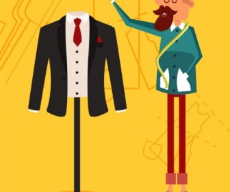 Fashion Design Background Man Suit Icon Colored Cartoon