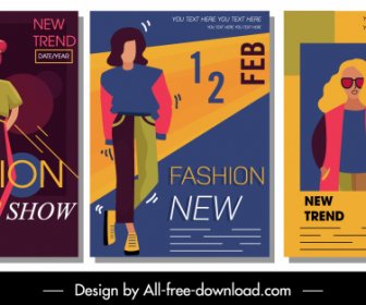 Fashion Magazine Templates Colorful Design Cartoon Characters Sketch