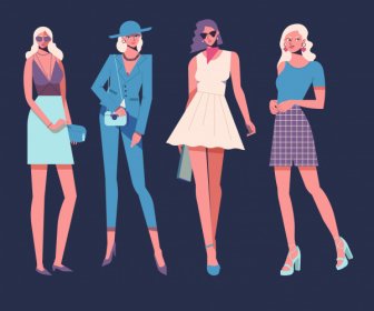 Fashion Models Icons Colored Cartoon Characters