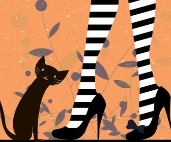 ファッション絵画高いヒール靴猫アイコン装飾