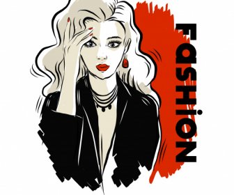 ファッションポスターテンプレートエレガントな女性スケッチ手描き漫画