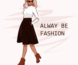 Fashion Poster Template Female Model Sketch Cartoon Character