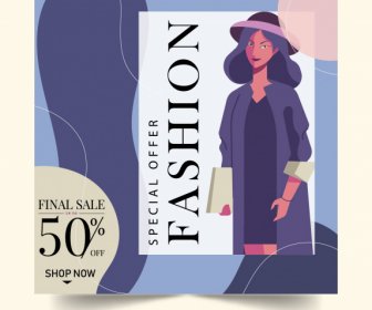 Fashion Sale Banner Colorful Decor Elegant Woman Sketch