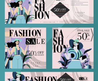 Fashion Sale Banners Female Shopper Sketch Colorful Classic