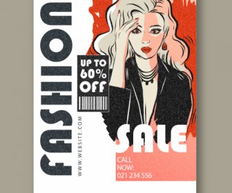 Fashion Sale Poster Attractive Lady Classical Handdrawn