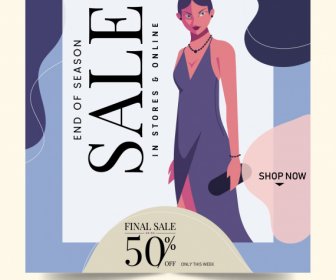 Fashion Sale Poster Elegan Wanita Pakaian Sketsa