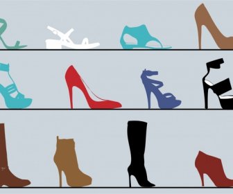 Koleksi Sepatu Fashion Untuk Wanita Realistis Vektor