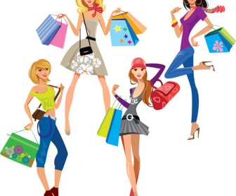 Moda Shopping Girls Vector Set