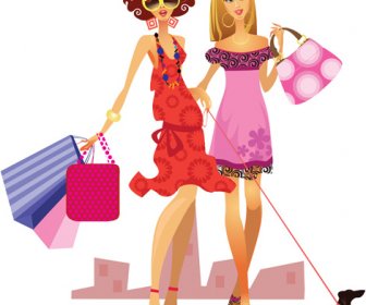 Mode-shopping Mädchen-Vektor-set