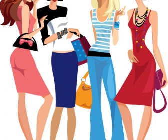 أزياء التسوق مجموعة المتجهات الفتيات