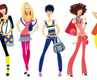 Fashion Shopping Girls With Shopping Bags