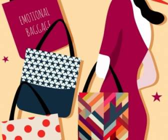 Modische Taschen Werbung Weibliches Modell Symbol Verschiedene Arten