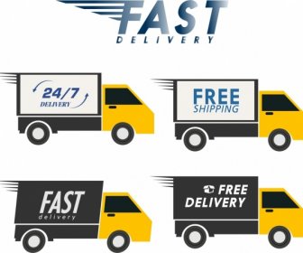 Fast Delivery Advertisement Yellow Trucks Icons Ornament
