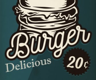 Fast Food Advertisement Burger Icon Retro Design
