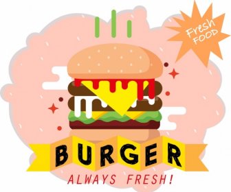 ファーストフード広告ハンバーガー アイコン 3 D リボン装飾