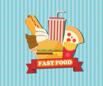 Fast-food Anúncio Comida ícones Listrado Fundo