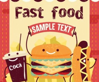 Fast Food Reklama Hamburger Hotdog Ikony Stylizowane Design