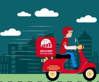 Fast Food Advertisement Man Delivering Pizza Icon