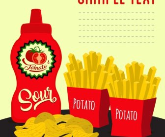 ícones De Molho Do Fast-food Anúncio Microplaqueta De Batata Tomate