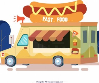Fast Food Reklam Arka Plan Van Simgesi Karikatür Tasarımı