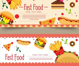Fast-Food-Werbung Banner Burger Hotdog Chips Symbole