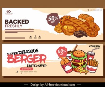 fast food advertising banners colorful classical handdrawn decor