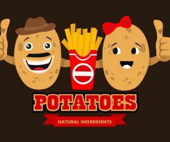 Fast-Food Werbung Süße Stilisiert Kartoffel Ikonen